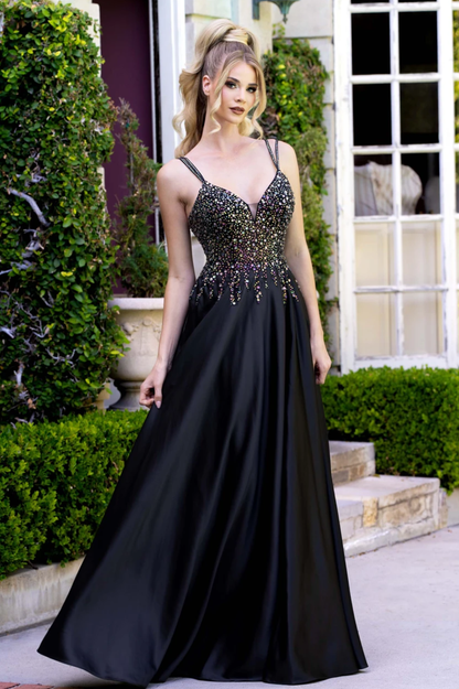 LE 8331+ Jeweled V Neck Gown