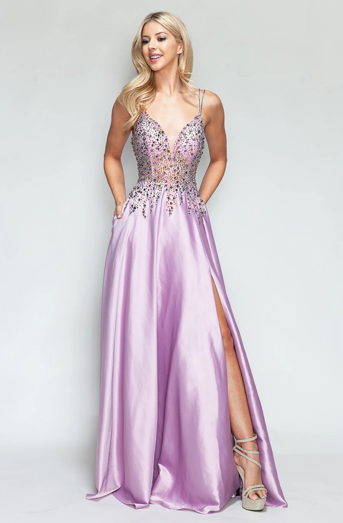 LE 8331+ Jeweled V Neck Gown