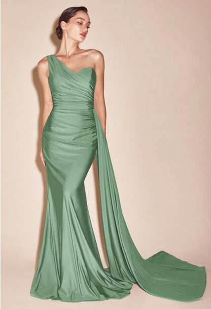 LA PT004+ Asymmetrical Satin Gown