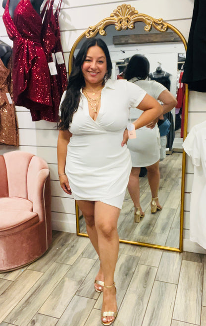 White Elegant Collared Dress