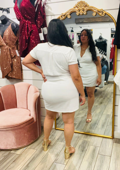 White Elegant Collared Dress