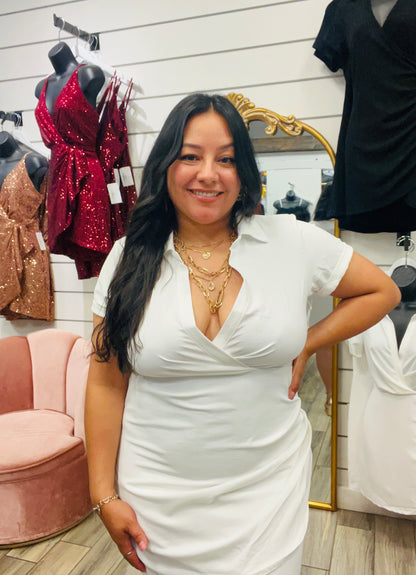 White Elegant Collared Dress