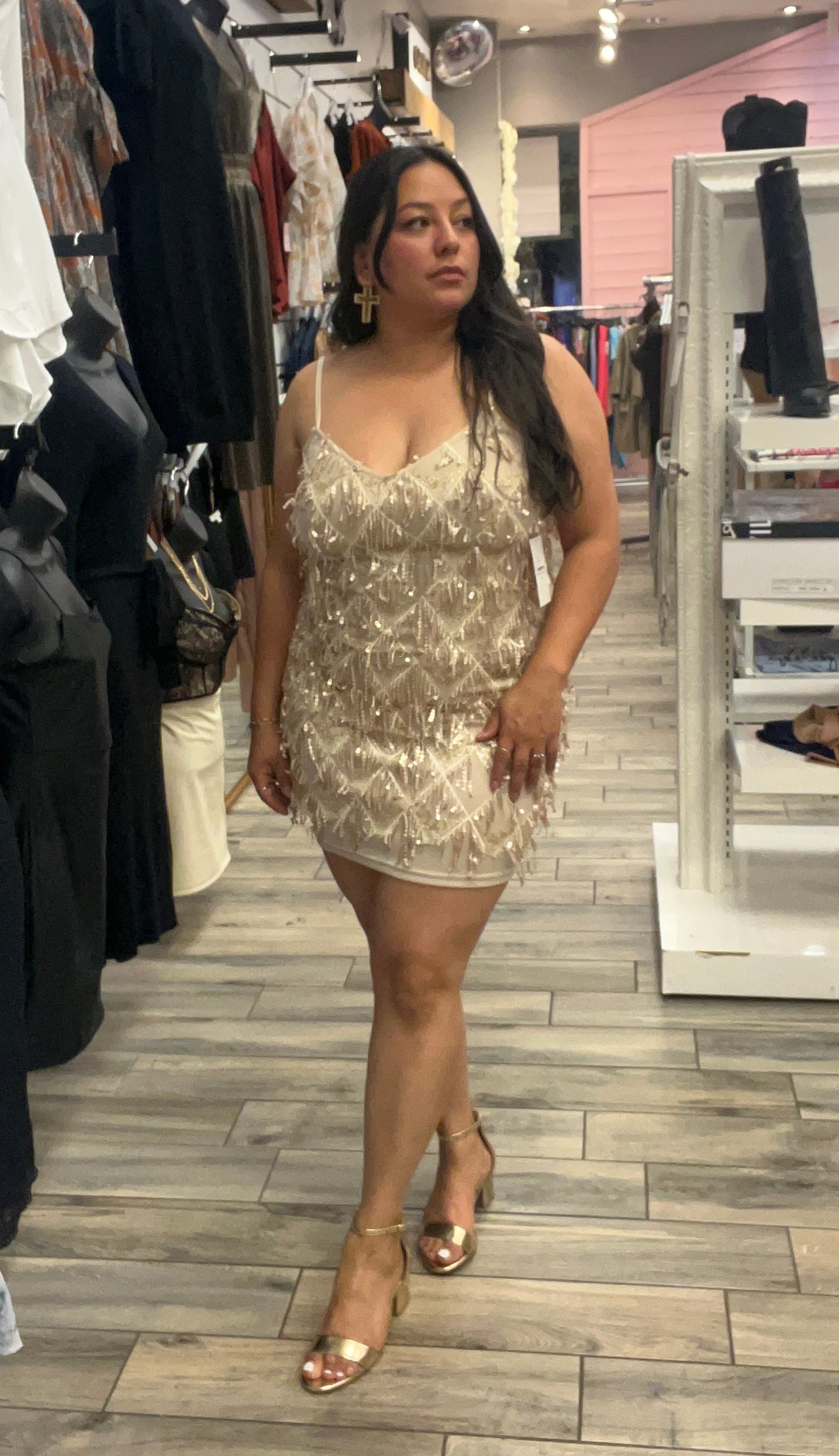 Gold Sequin Tassel Dress