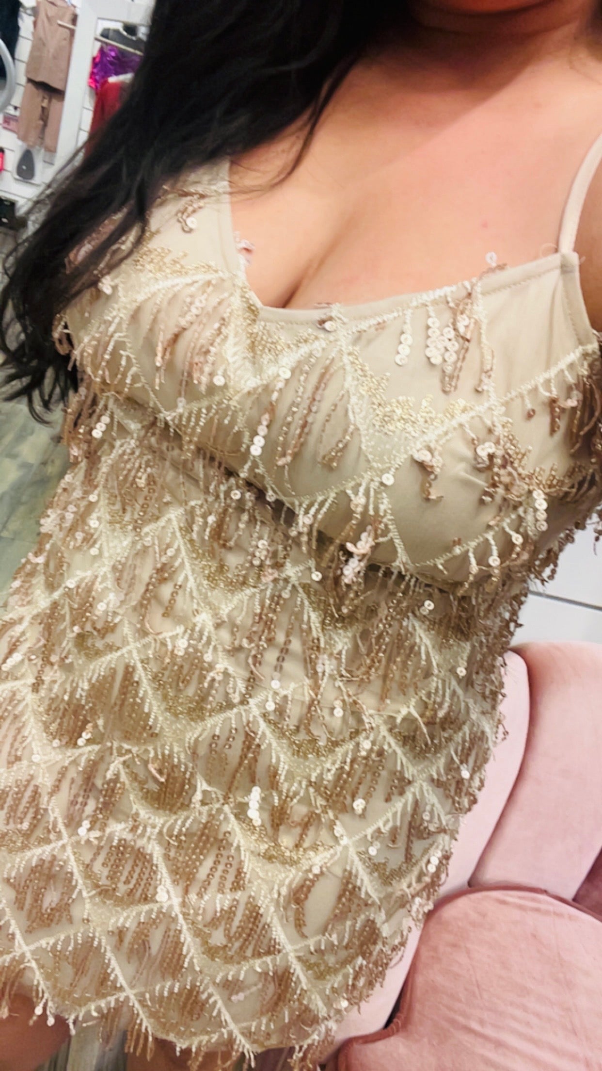 Gold Sequin Tassel Dress