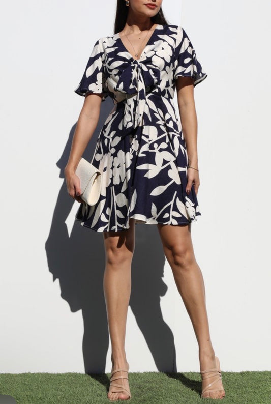 Front Tie Tropical Print Mini Dress