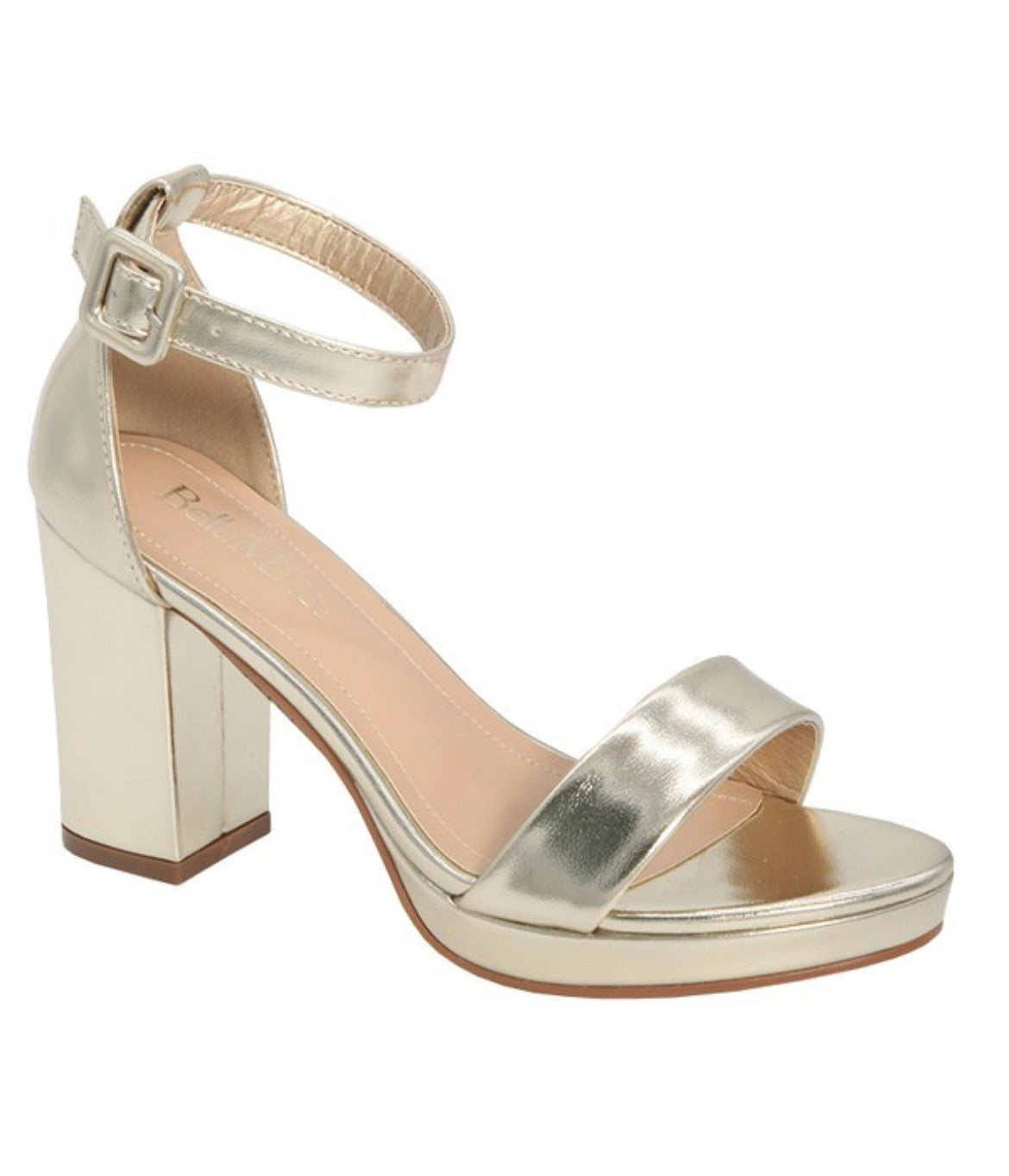 Tracee-2 Gold Metallic PU Block Heels