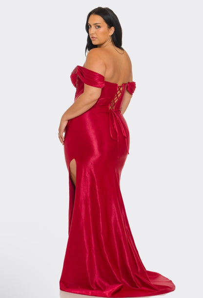 RIC P7583+ PLUS Beaded Off the Shoulder Gown