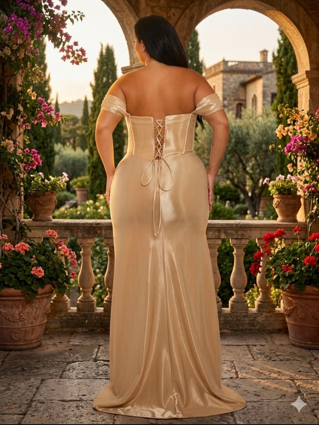 RIC P7583+ PLUS Beaded Off the Shoulder Gown