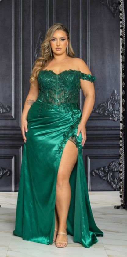 LA CD0186+ Plus Floral Off Shoulder Gown