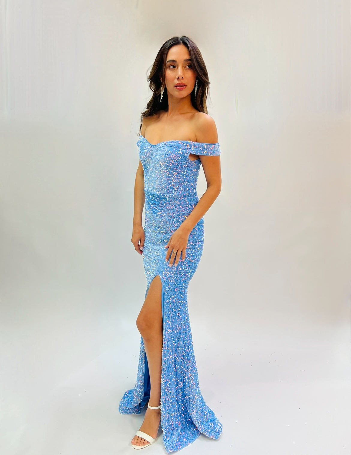 NR FSWD0012-M Sequin Off The Shoulder Gown