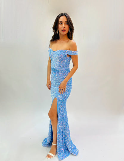 NR FSWD0012-M Sequin Off The Shoulder Gown
