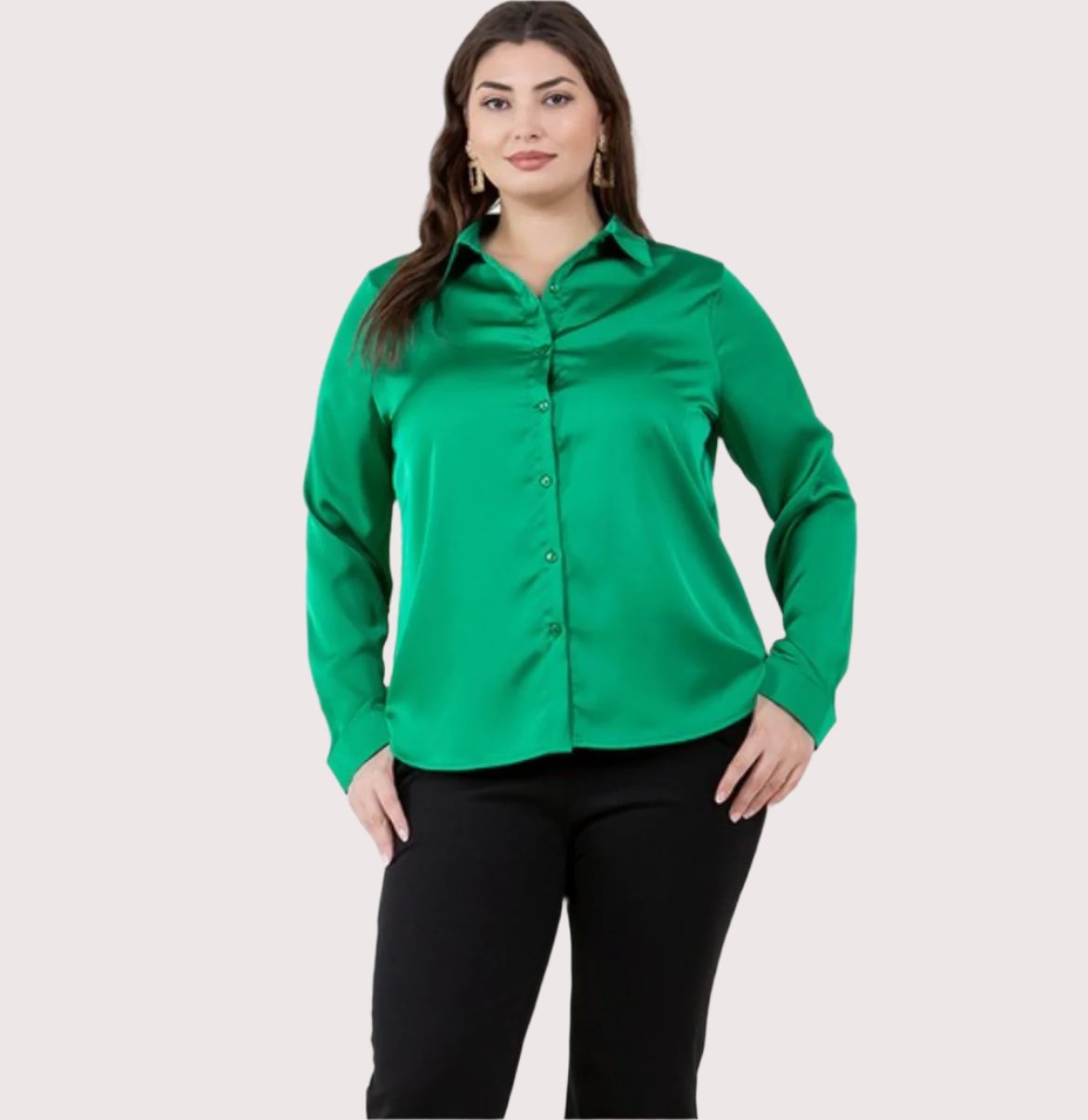 PLUS KELLY GREEN SATIN BUTTON UP TOP
