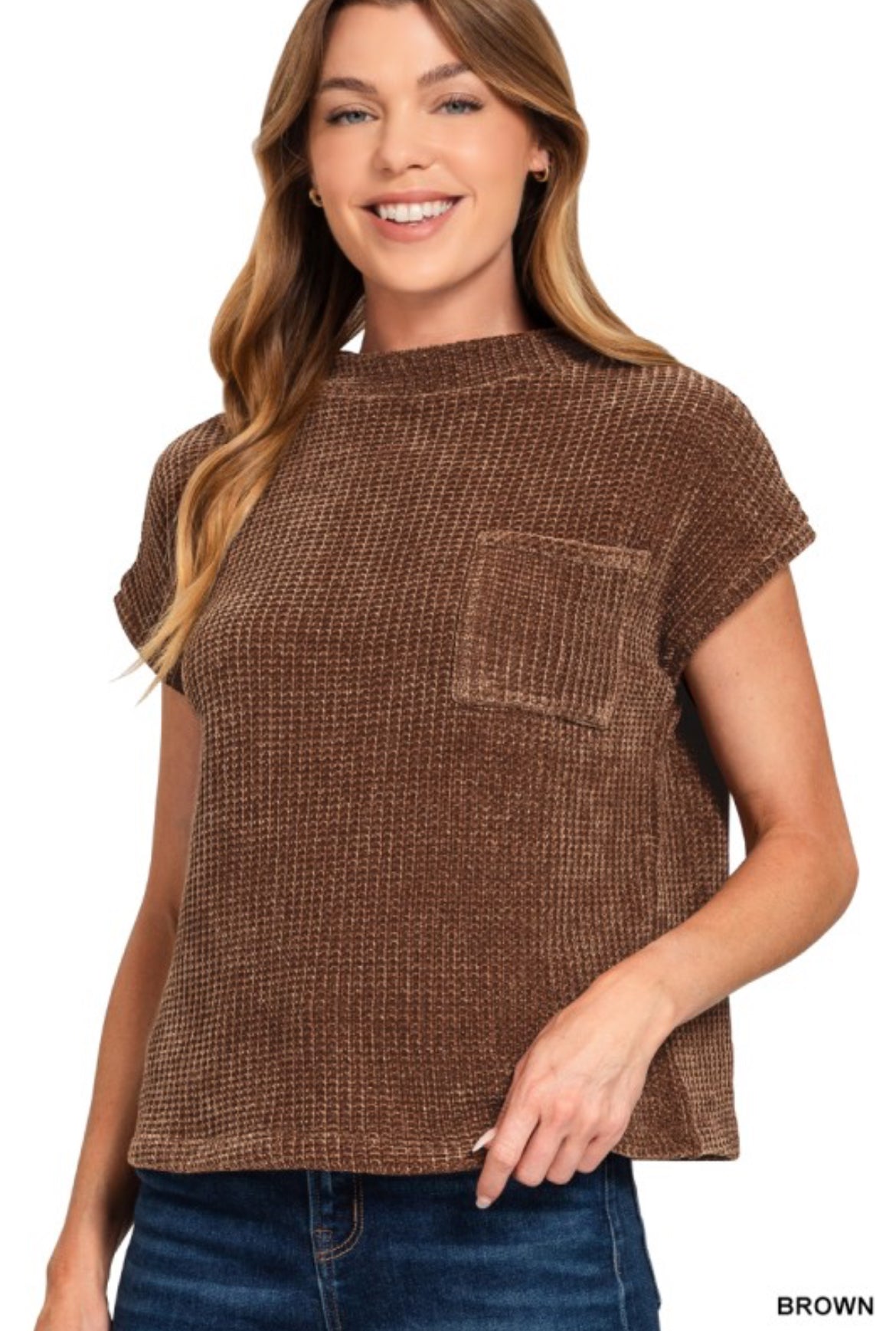 Waffle Short Sleeve Sweater