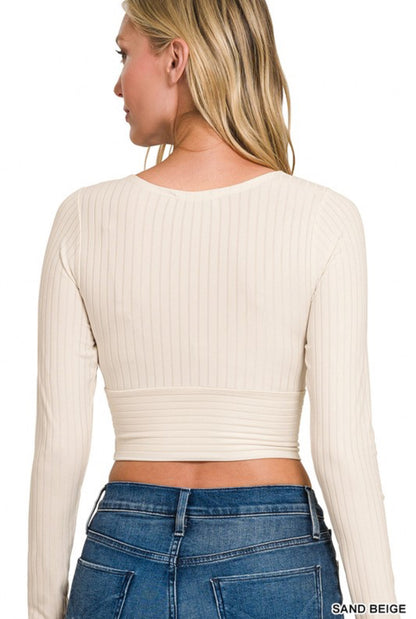 Ribbed Waist Band Long Sleeve Crop Top