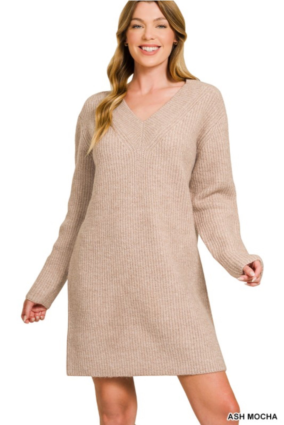 V-neck Sweater Dress