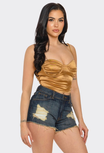 Caramel Satin Crop Top