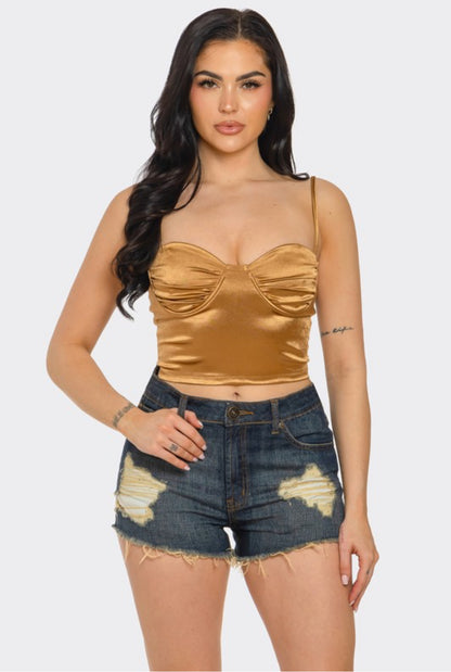 Caramel Satin Crop Top