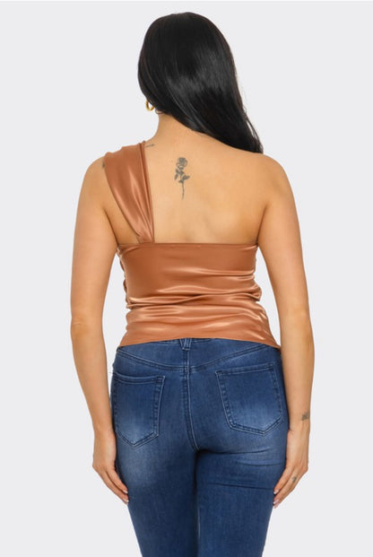 Black One Shoulder Satin Top