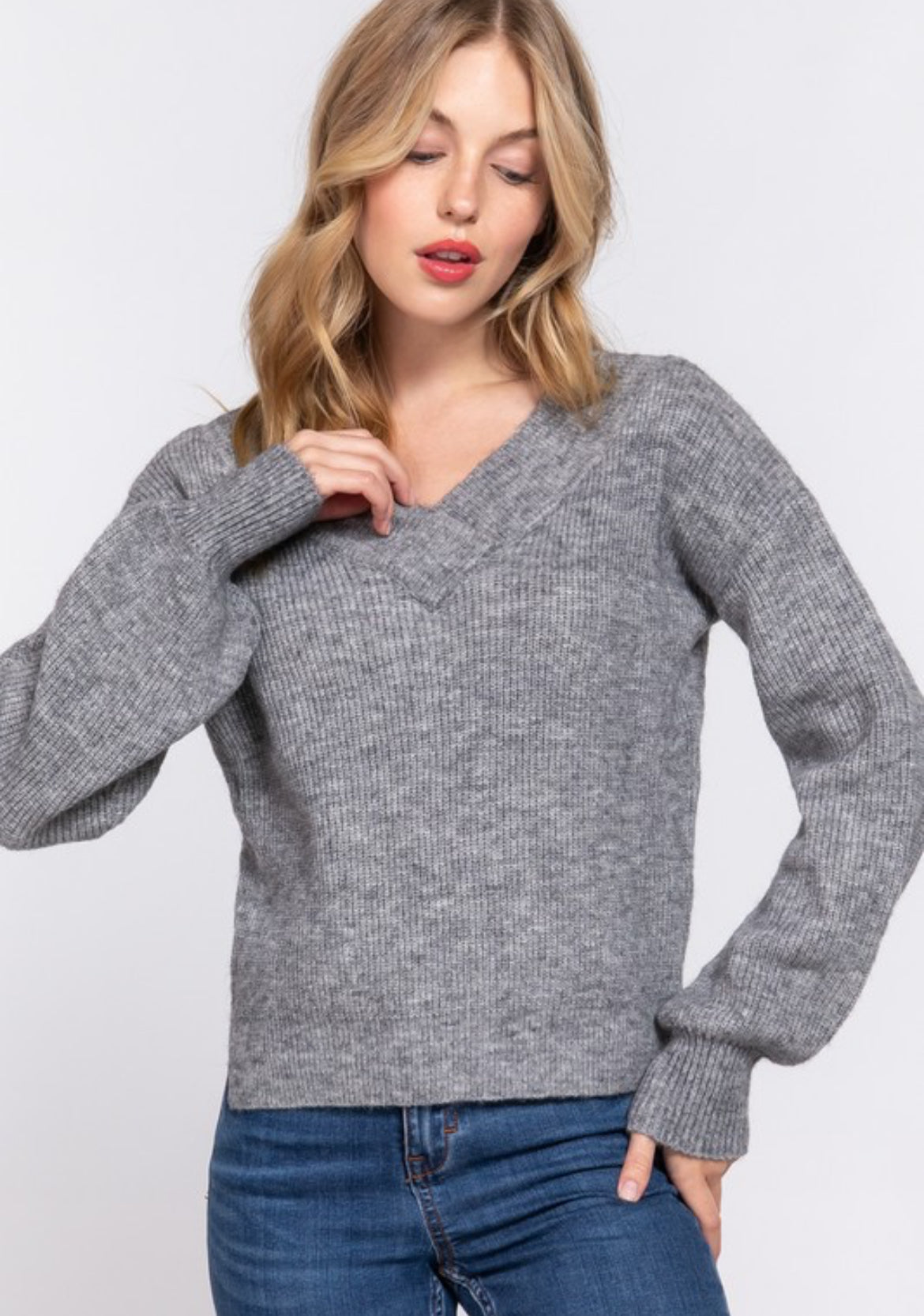 Long Sleeve Double V-Neck Sweater