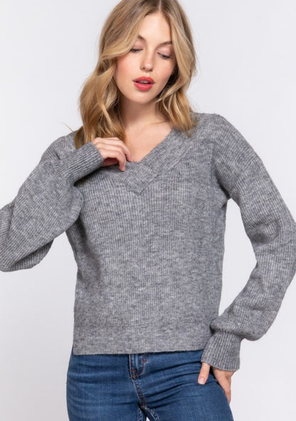 Long Sleeve Double V-Neck Sweater