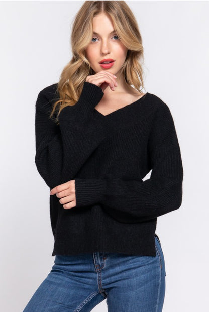 Long Sleeve Double V-Neck Sweater