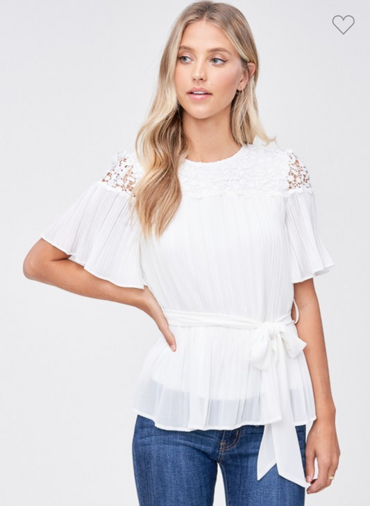 White Lacy Shoulder Top