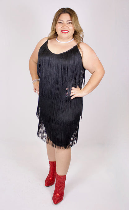 Plus Black Fringe Dress