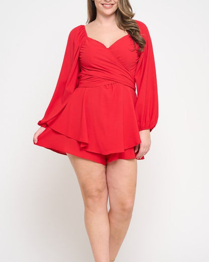PLUS Long Sleeve Wrap Romper