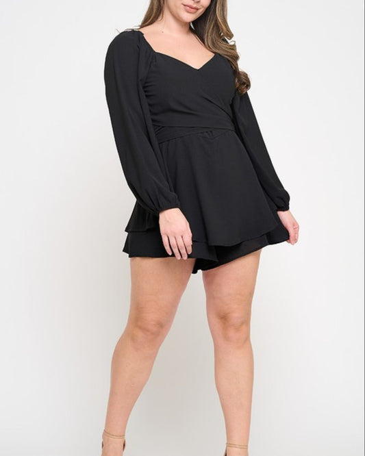 PLUS Long Sleeve Wrap Romper