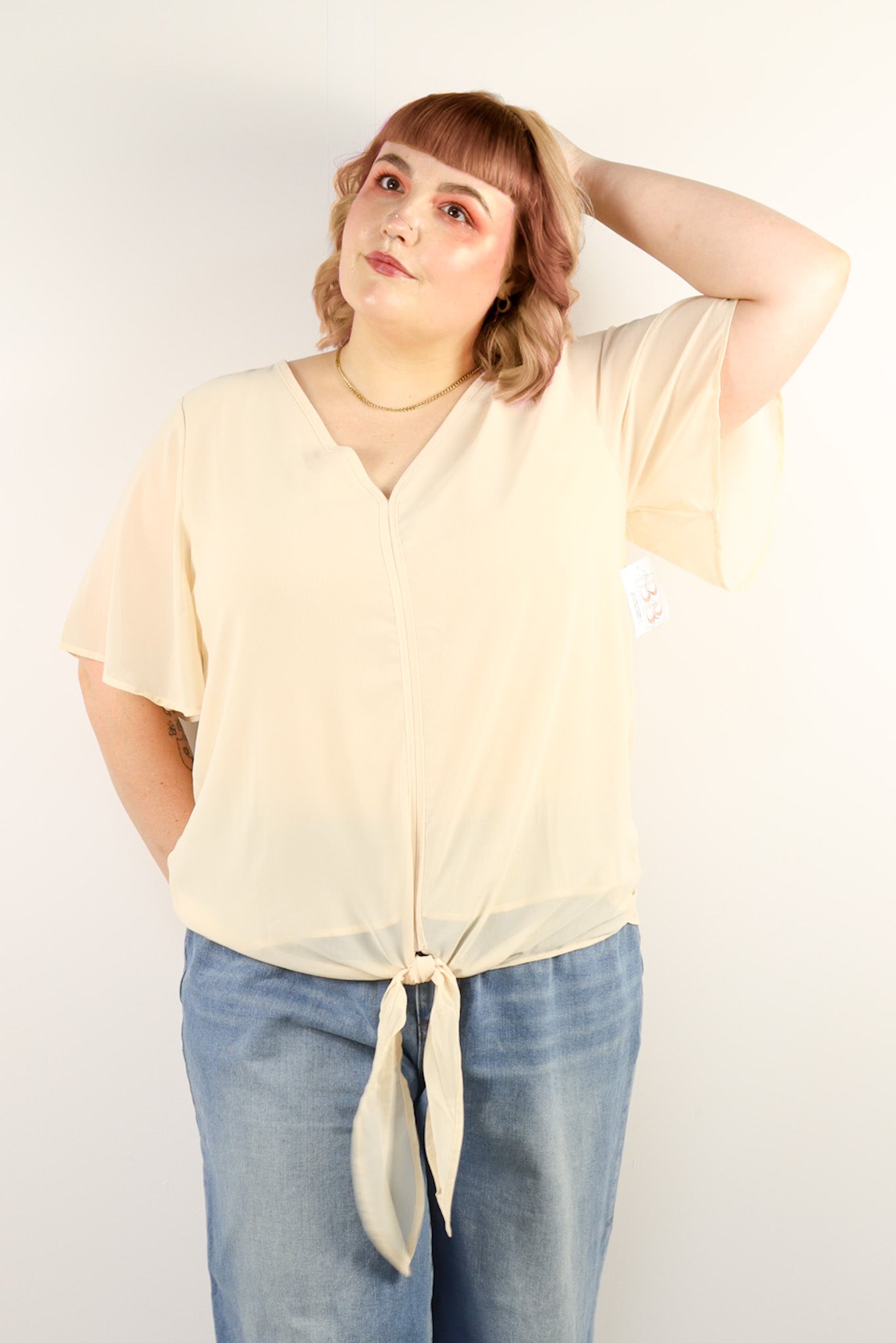 Plus V-Neck Tie Top