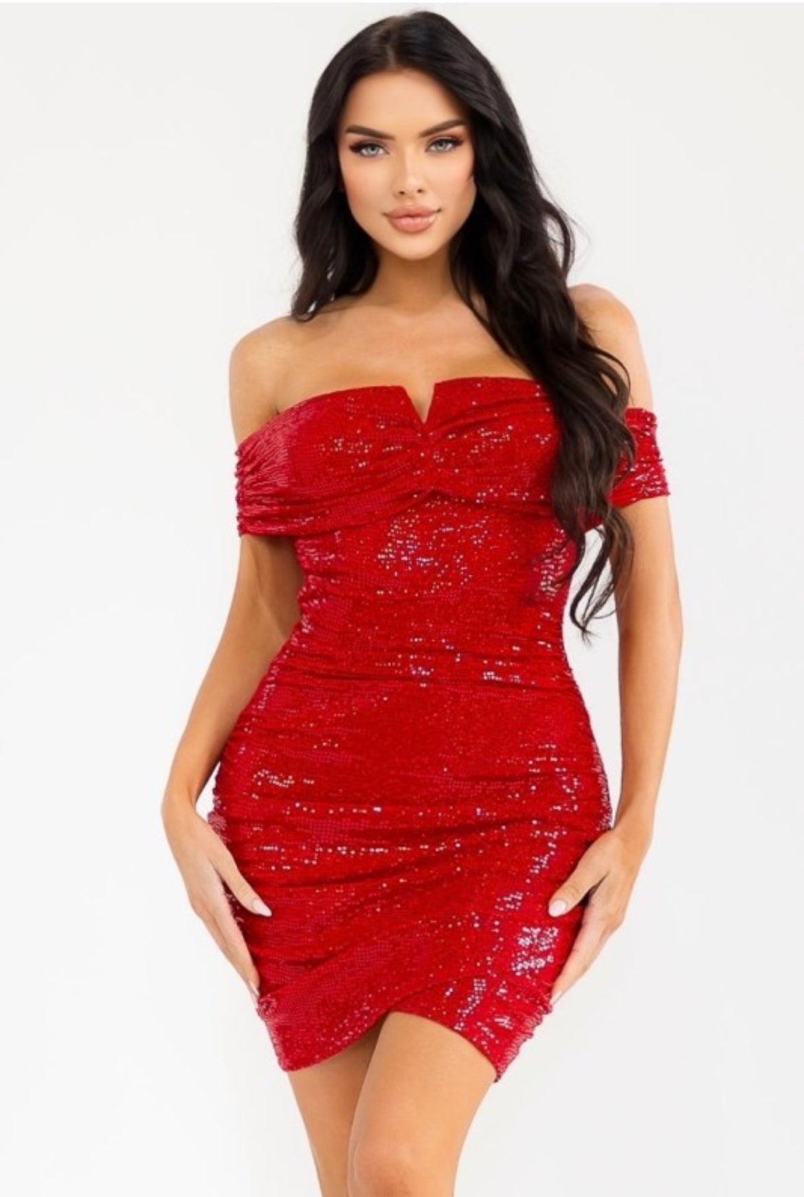 Red Sparkle Wrap Mini Dress