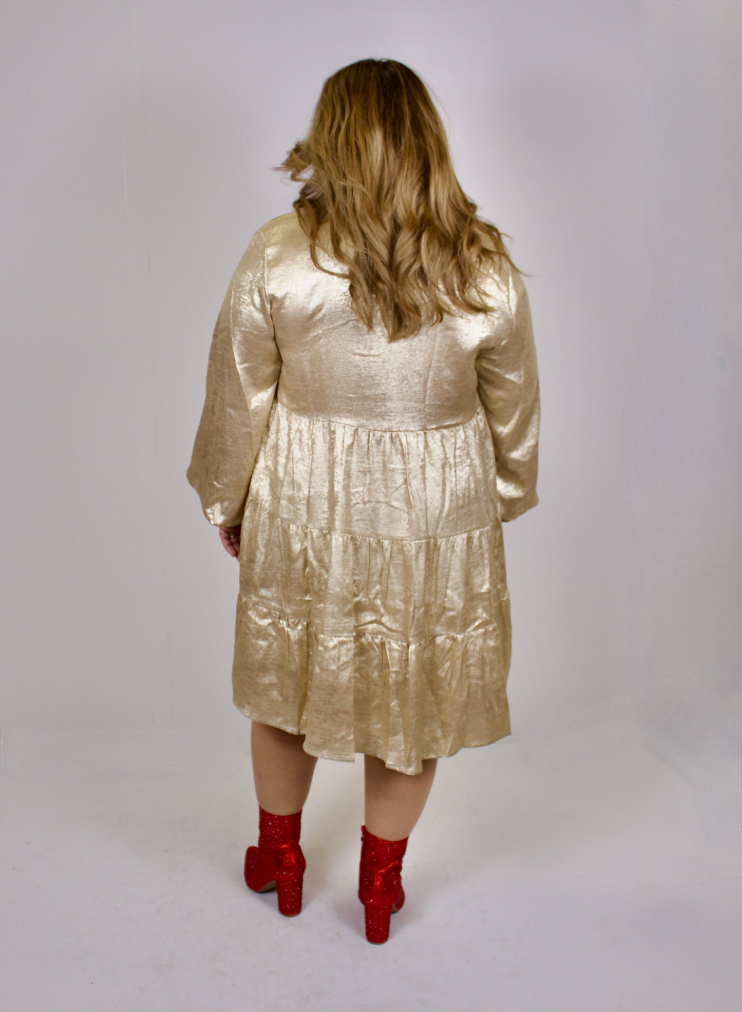 Golden Bronze Long Sleeve Button Up Dress