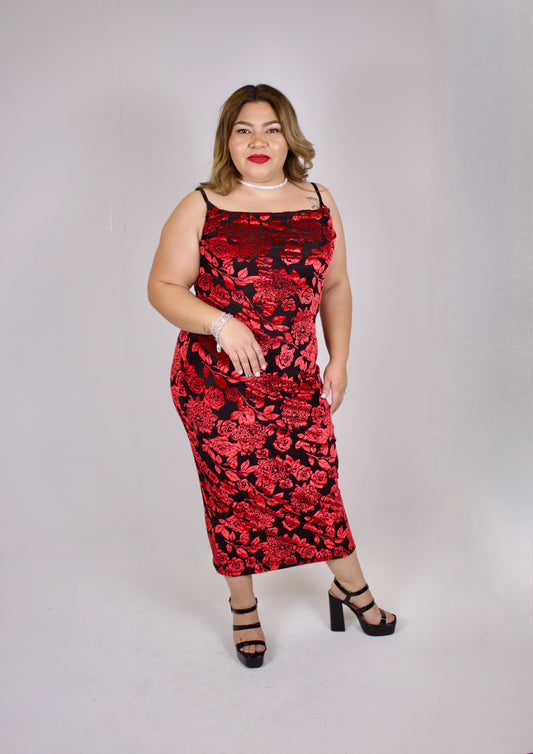 Plus Red/Black Floral Dress