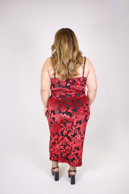 Plus Red/Black Floral Dress