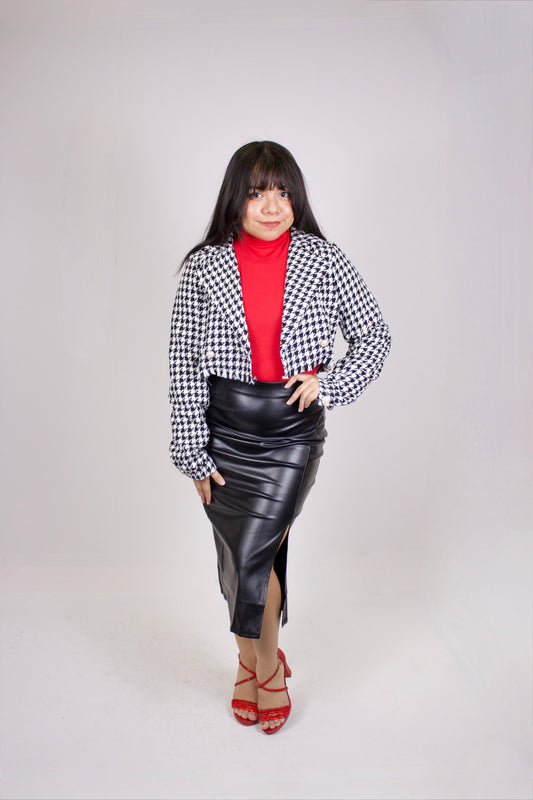 PU Leather Midi Skirt w/ Slit