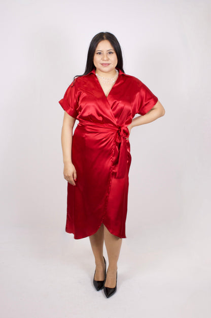 TIMING SATIN WRAP DRESS
