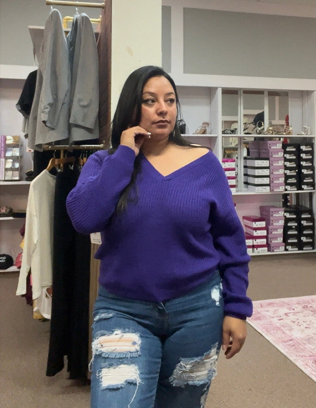 Purple V Neck Sweater