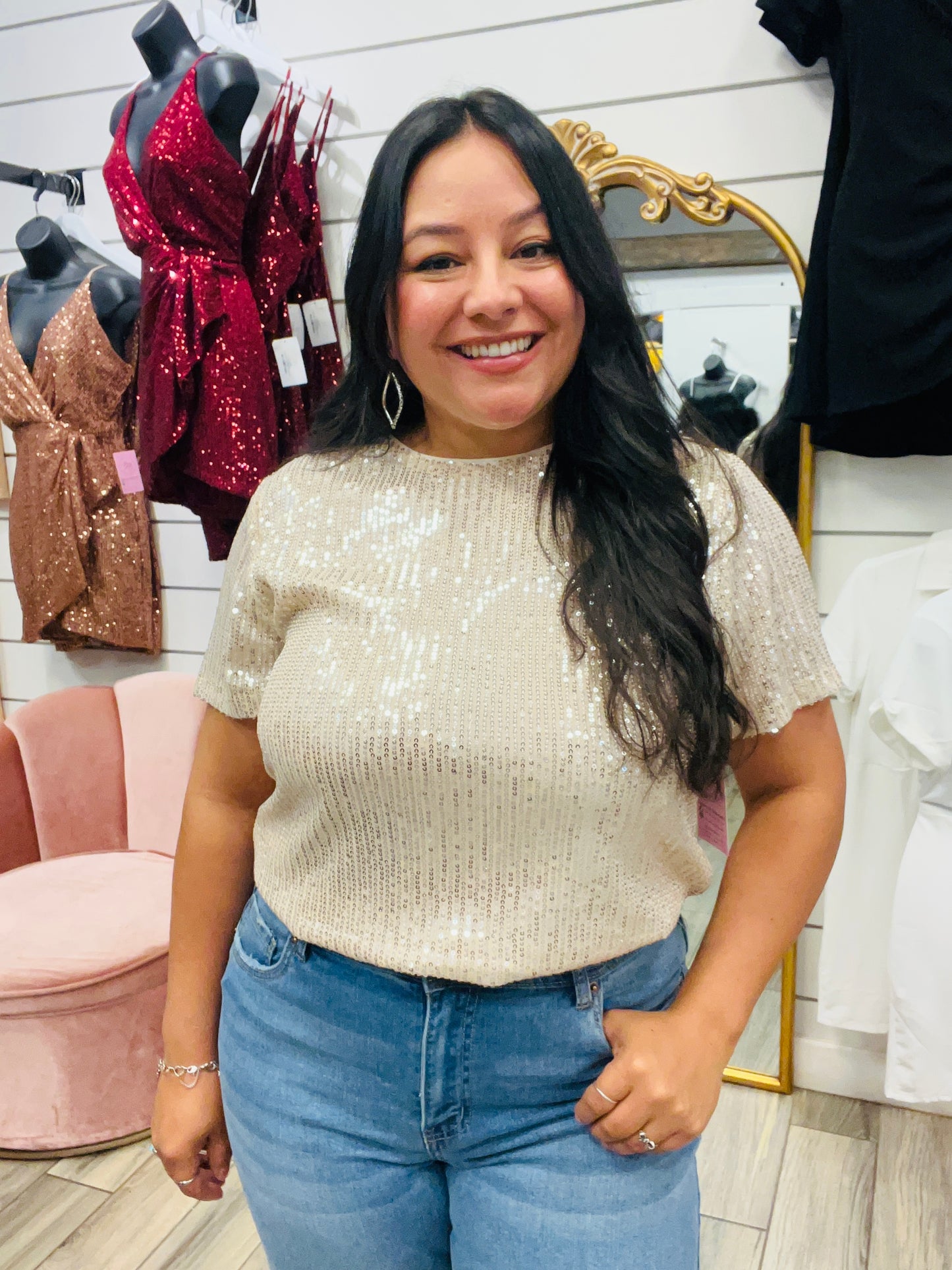 Champagne Sequin Sparkle Top