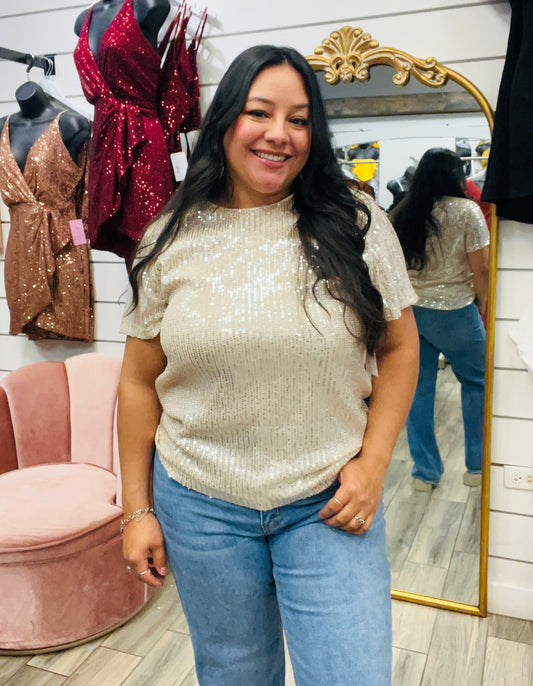 Champagne Sequin Sparkle Top