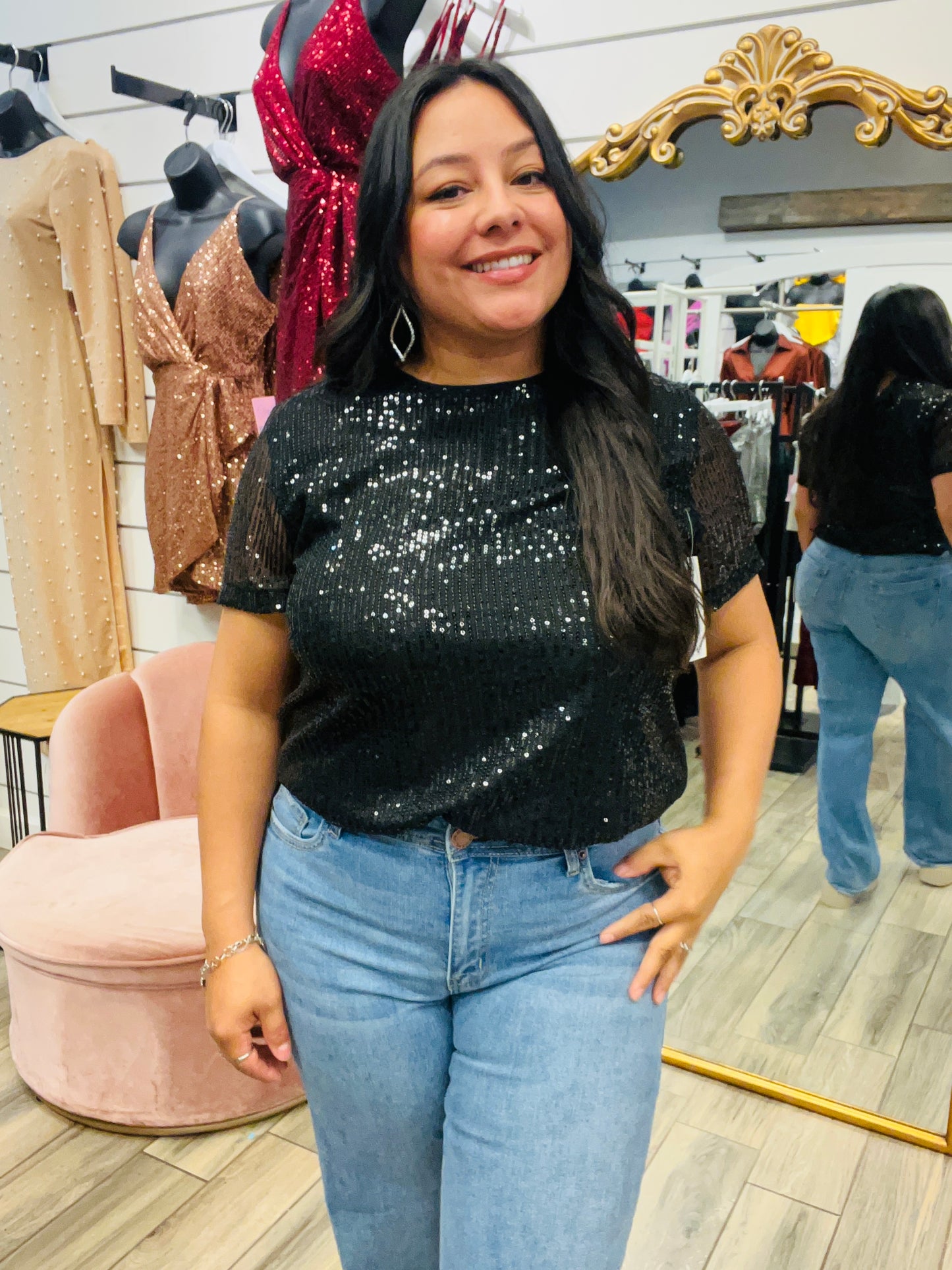 Black Sequin Sparkle Top