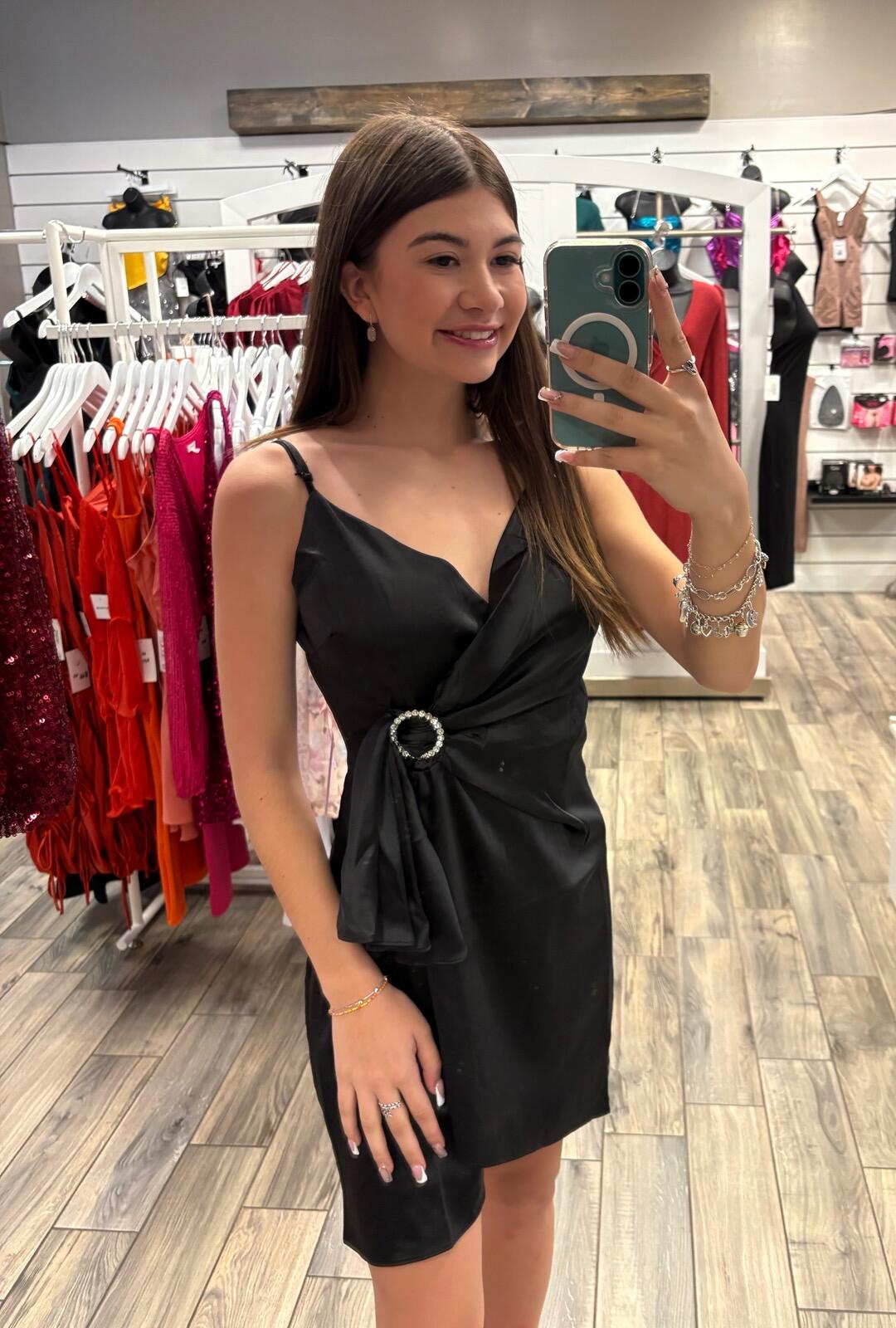 Little Black Dress with Silver Buckle Detail