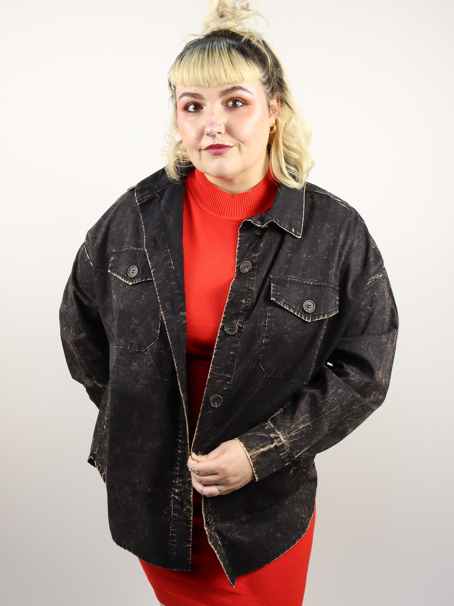 Oversized Stained Shacket Black Wash
