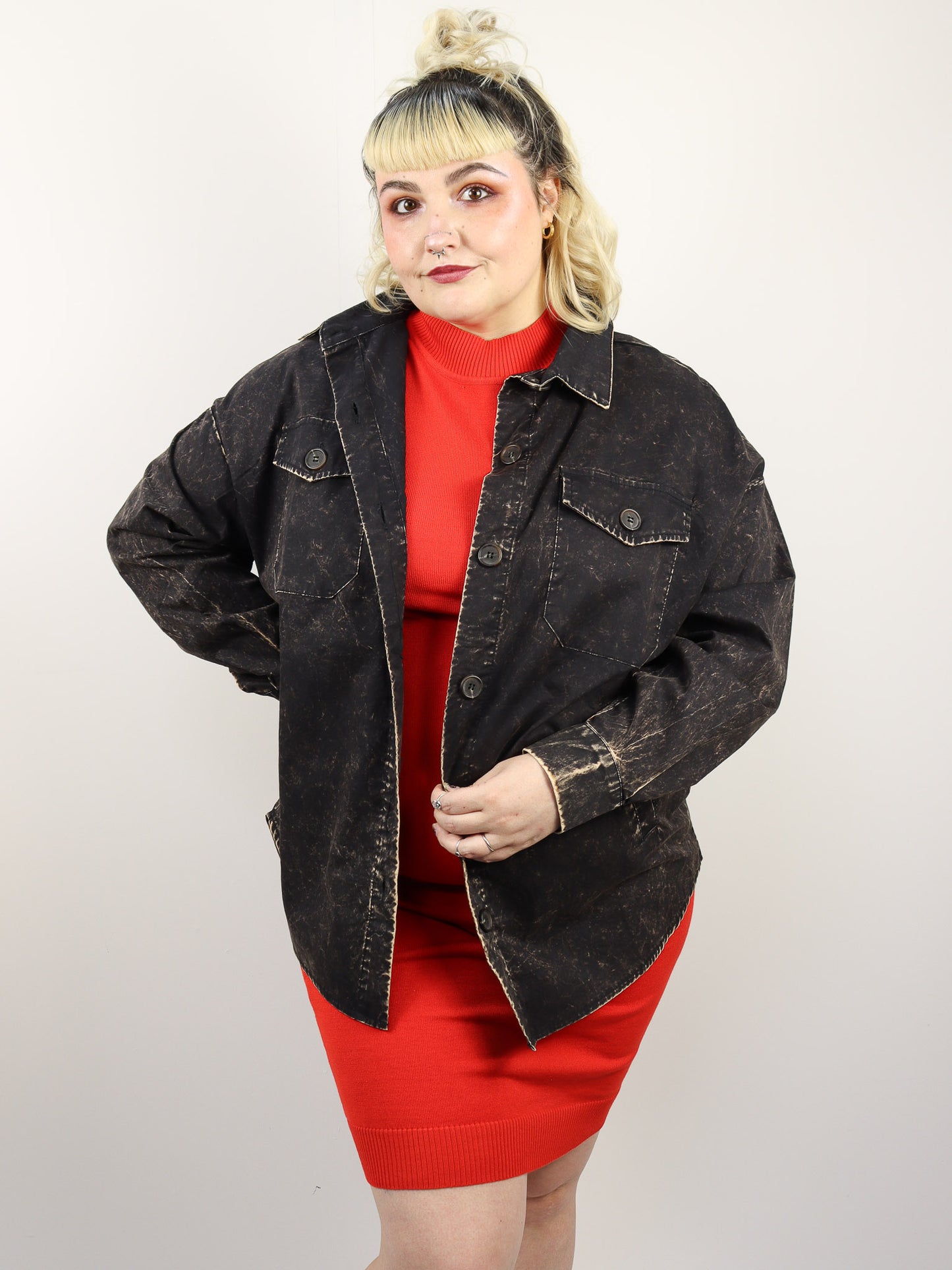 Oversized Stained Shacket Black Wash