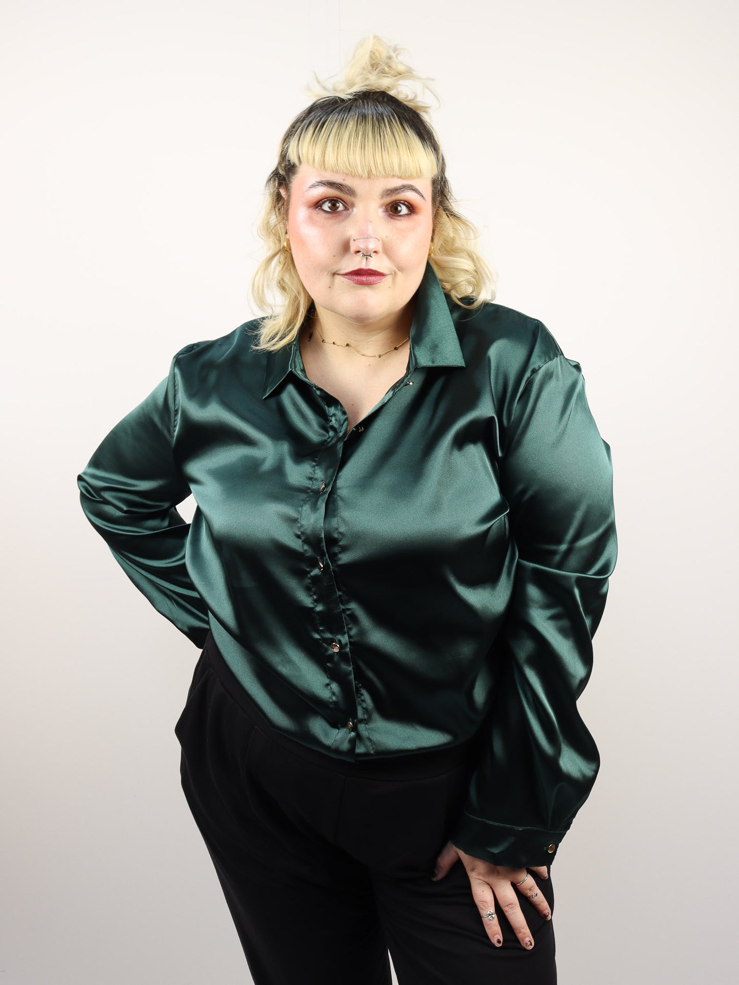 Plus Size  Satin Button Up Top