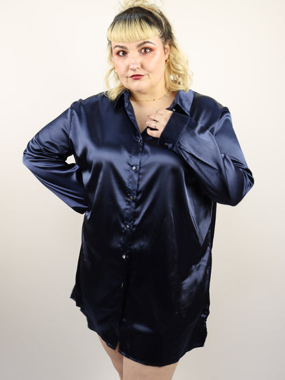 Plus Size  Satin Button Up Top