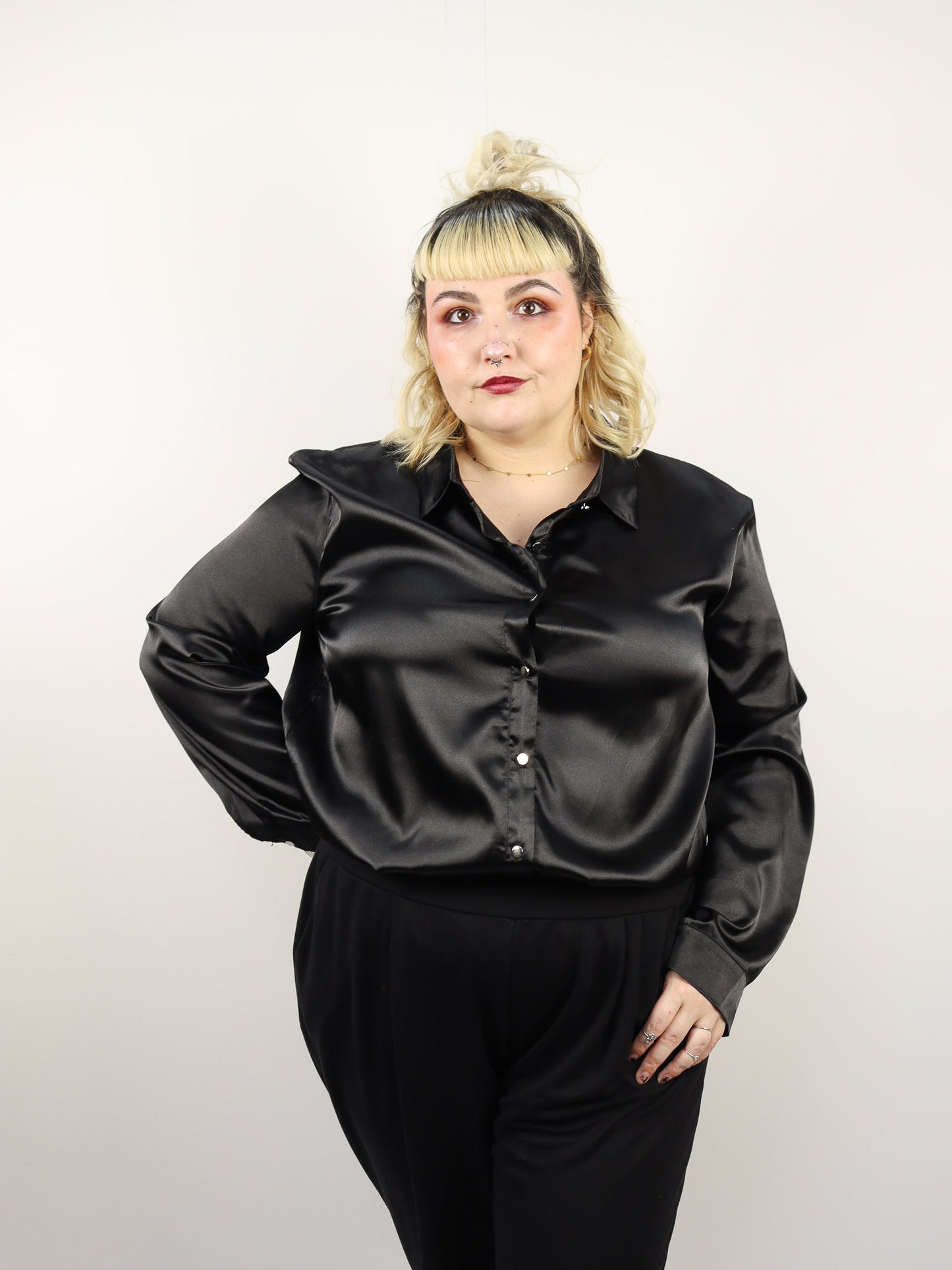 Plus Size  Satin Button Up Top