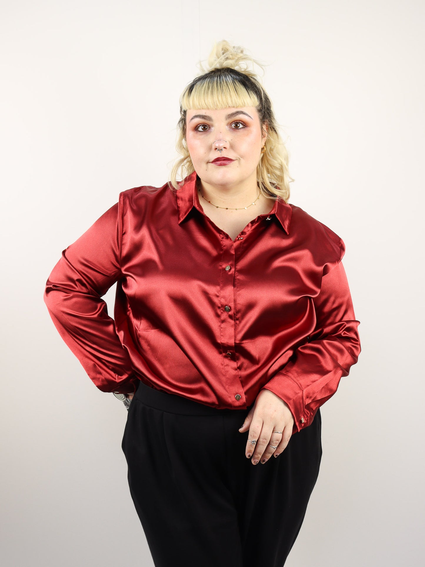 Plus Size  Satin Button Up Top