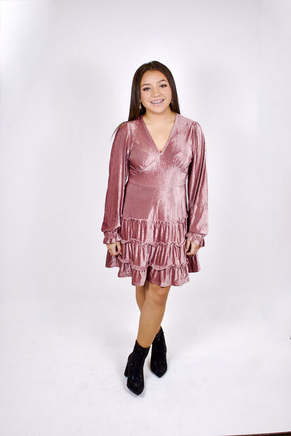 Long Sleeve Ribbed Velvet Dress