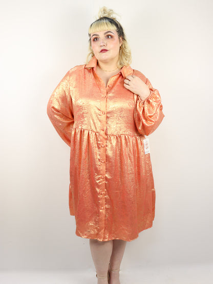 Metallic Coral Button Up Dress