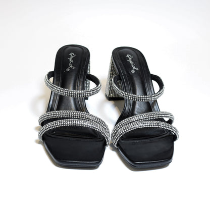 Qupid Kerstin-52 Black/Clr Rhinestone Sandal Heels